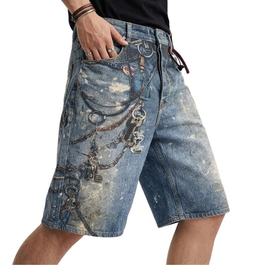 Short Japonais Homme Jean Imprimé Chaînes