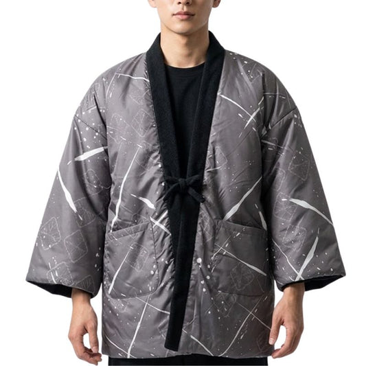 Hanten Homme Japonais Gris À Motif Abstrait Moderne