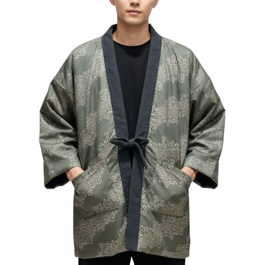 Hanten Homme Japonais Vert À Motifs Traditionnels