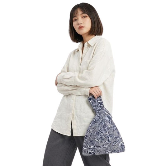 Sac Japonais Bleu Avec Motif Vagues Blanches