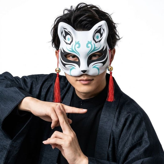 Masque Kitsune Traditionnel Avec Clochettes