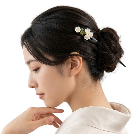 Kanzashi Baguette Cheveux Avec Fleurs Blanches