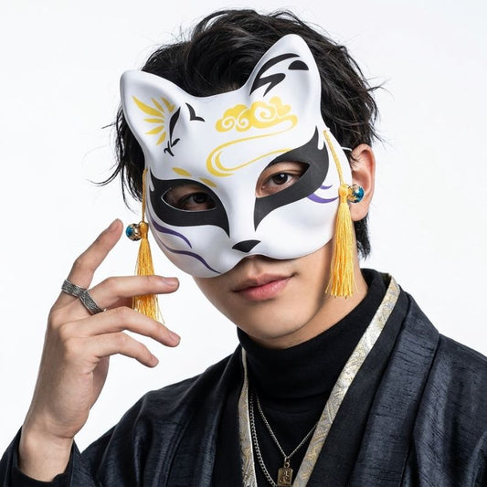 Masque Kitsune Traditionnel Avec Finitions Contrastées