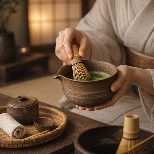 Bol Matcha En Céramique Brune Avec Bec Verseur
