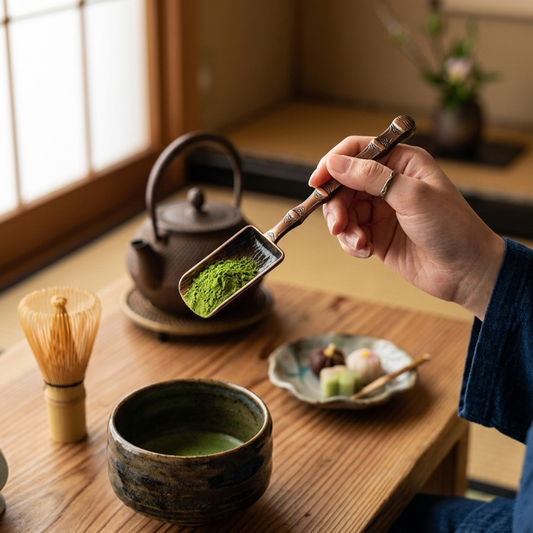 Cuillère À Thé Matcha En Métal Motif Bambou