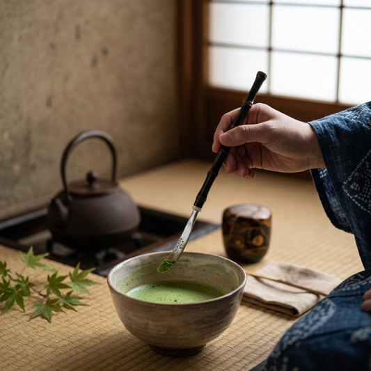 Cuillère Matcha Avec Lame Courbée Et Manche Effet Bambou
