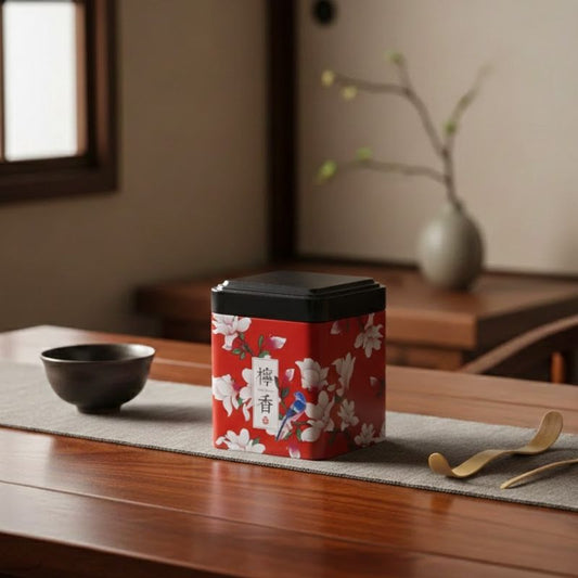 Boîte à Thé Japonaise Rouge à Décor Traditionnel