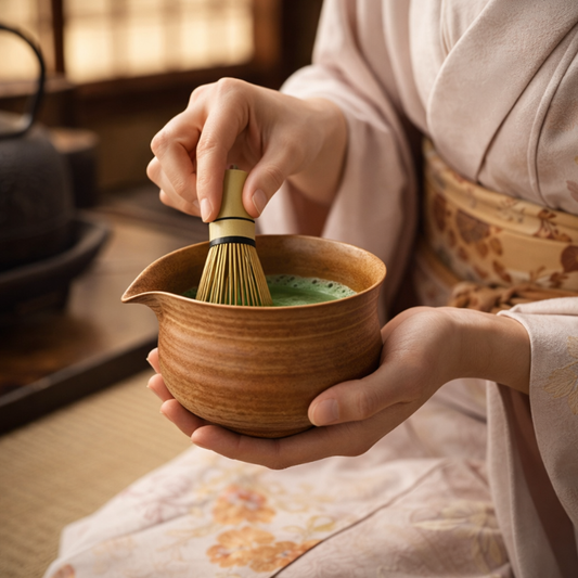 Bol Matcha En Grès Brun Naturel Avec Surface Texturée