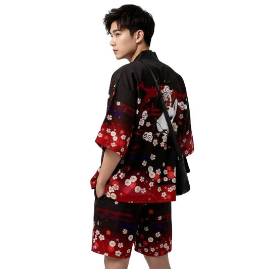 Ensemble Kimono Avec Illustration Kitsune Élégante