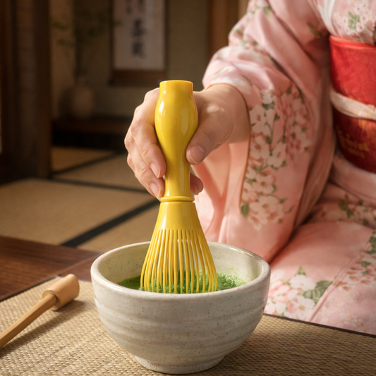 Fouet Matcha En Résine Jaune Avec Brins Flexibles