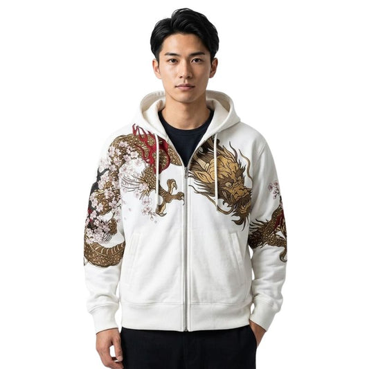 Sweat Japonais Zippé Avec Motif Dragon Traditionnel