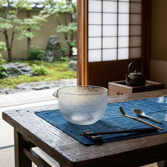 Bol Matcha Transparent Avec Motif Rainuré