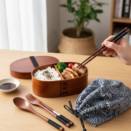 Boîte Bento Japonaise En Bois Style Vagues