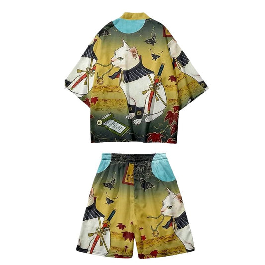 Ensemble Kimono Style Japonais En Veste Ample Et Short Illustré