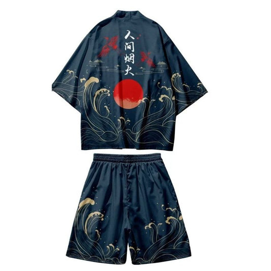 Ensemble Kimono Style Japonais En Veste Ample Et Short D’été