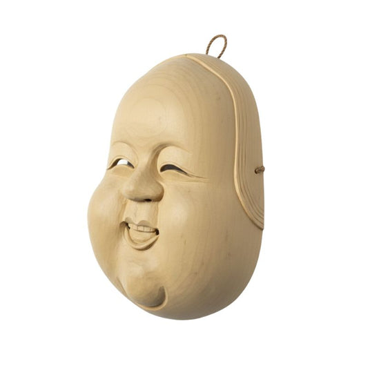 Masque Nô En Bois Sculpté Avec Visage Souriant