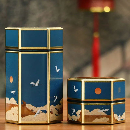 Boîte à Thé Japonaise Hexagonale Bleue