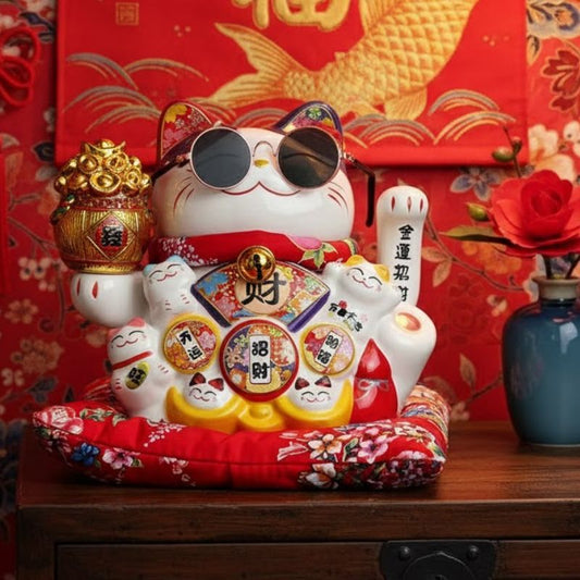 Maneki Neko Figurine Chat Traditionnelle 17 cm