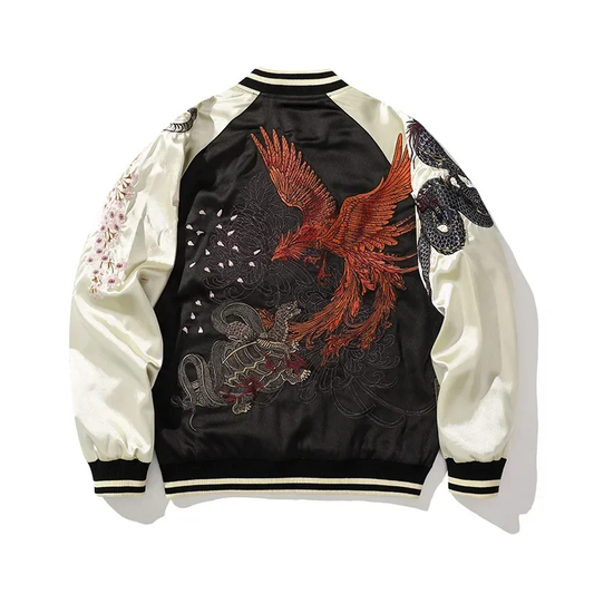 Sukajan Homme En Satin Avec Broderie Phénix Majestueux