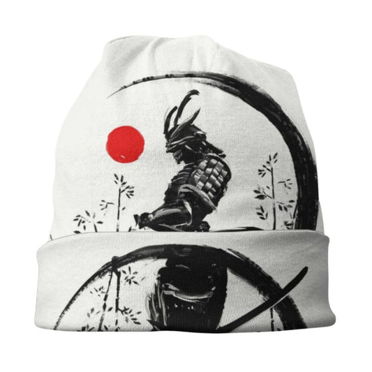 Bonnet Japonais Blanc Avec Illustration Samouraï, Bonnet Japonais Blanc