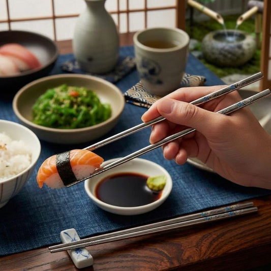 Baguette Japonaise À Motif Lotus En Acier inoxydable