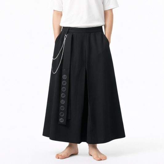 Hakama Homme Pantalon Long Noir Avec Superposition Fluide