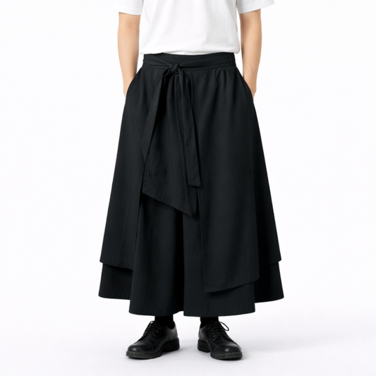Hakama Homme Noir Ample Avec Double Couche Gothique