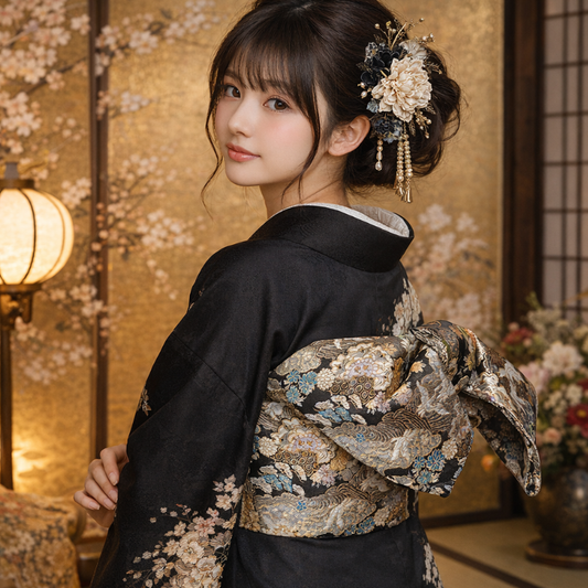 Ceinture Obi Rétro Chic À Motif Fleur Et Vagues Japonaises