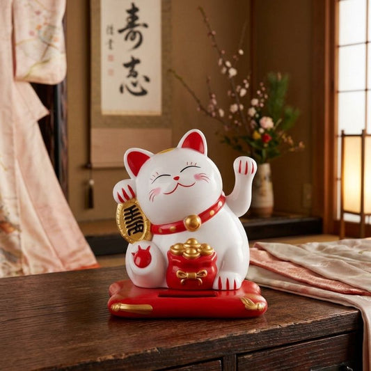 Maneki Neko Souriant À Énergie Solaire
