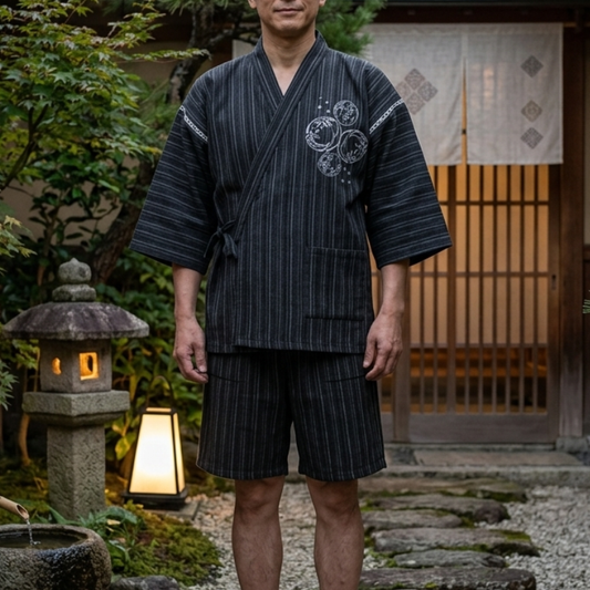 Jinbei Homme Japonais Noir Traditionnel