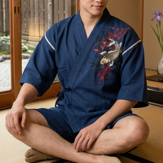 Jinbei Homme Japonais Avec Motif Traditionnel