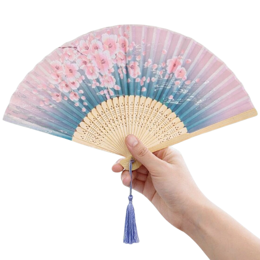 Éventail Japonais Traditionnel Rose Et Bleu