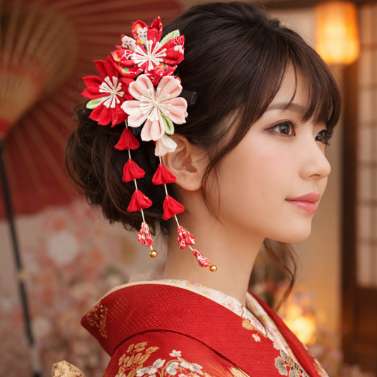 Kanzashi Traditionnel Avec Ornement Fleur