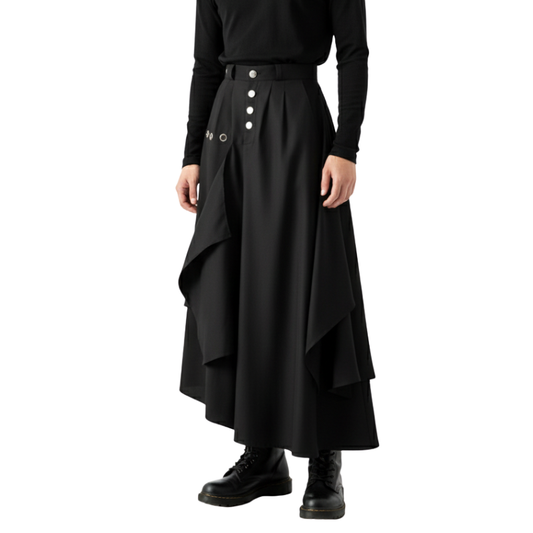 Hakama Noir Ample Avec Boutons Et Coupe Asymétrique