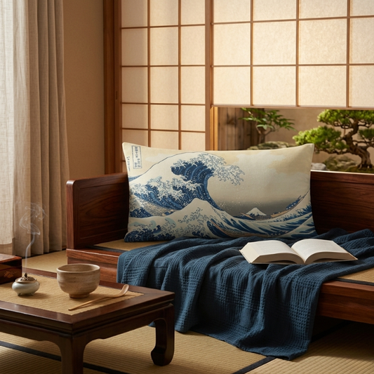 Coussin Japonais Décoratif Avec Illustration Vague