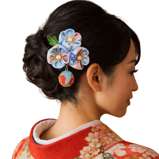 Kanzashi Fleur Sakura Avec Perles Et Ornement Tissu