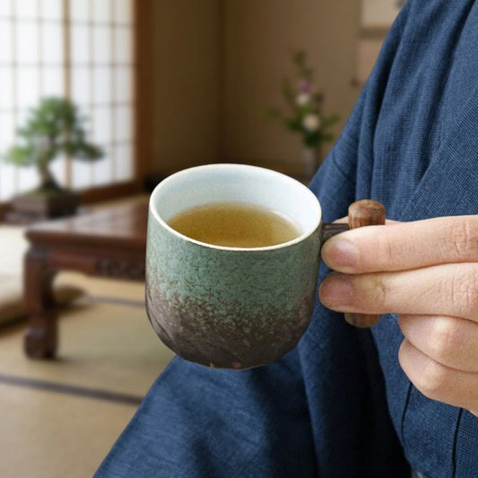 Tasse Japonaise Minimaliste Avec Anse en Bois
