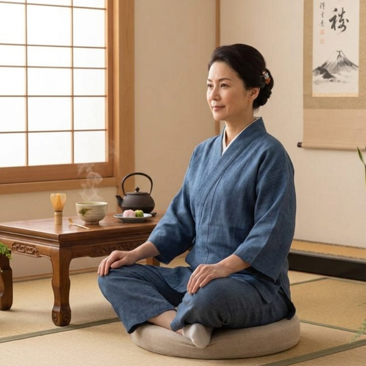 Coussin Japonais Rond En Lin Avec Assise Épaisse