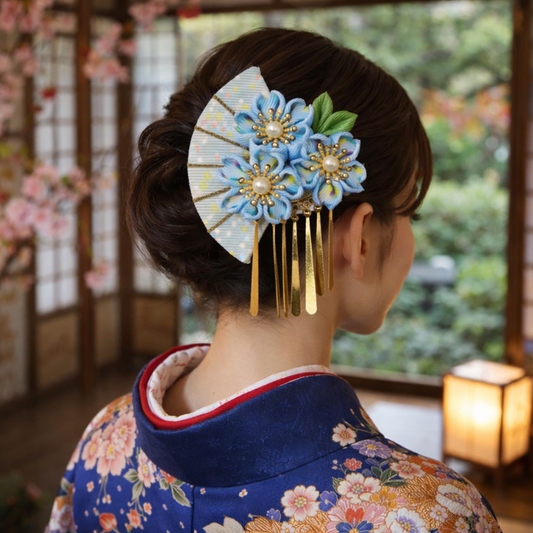 Kanzashi Fleur Japonaise Avec Détails Dorés