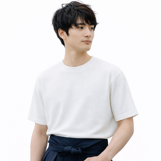 T-Shirt Japonais Minimaliste Gaufre Avec Col Rond