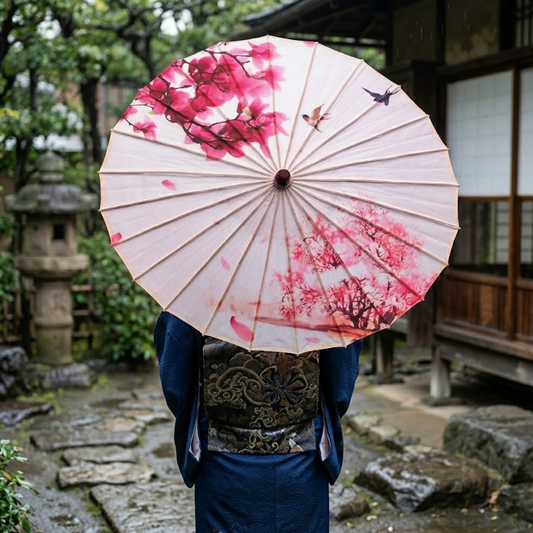 Parapluie Décoratif Japonais Avec Pétales Roses