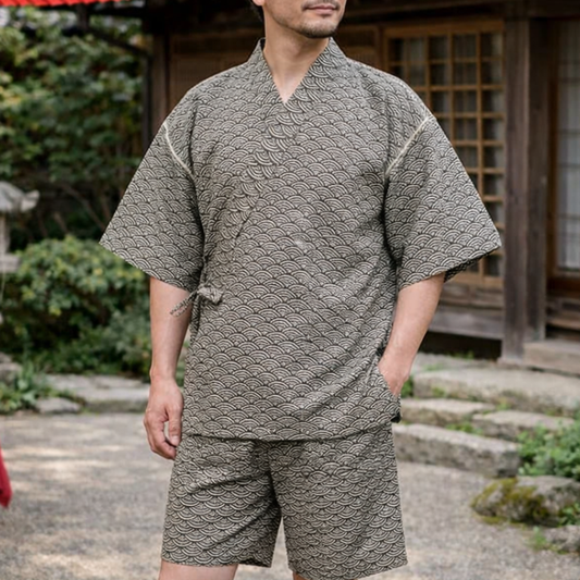 Jinbei Homme Japonais Avec Motif Seigaiha