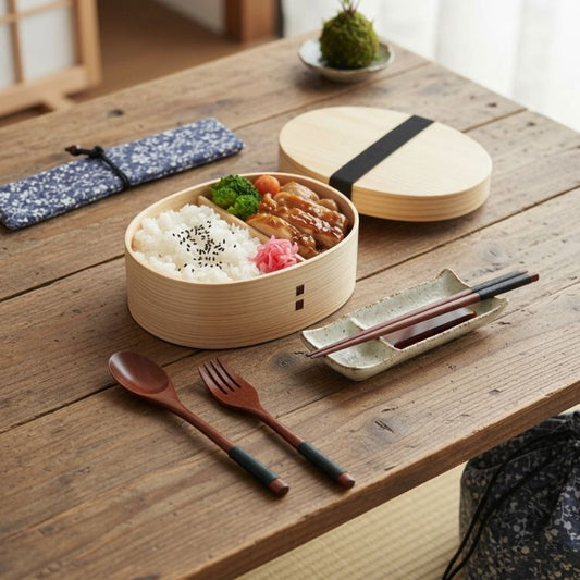 Boîte Bento Japonaise En Bois À Décor Fleuri