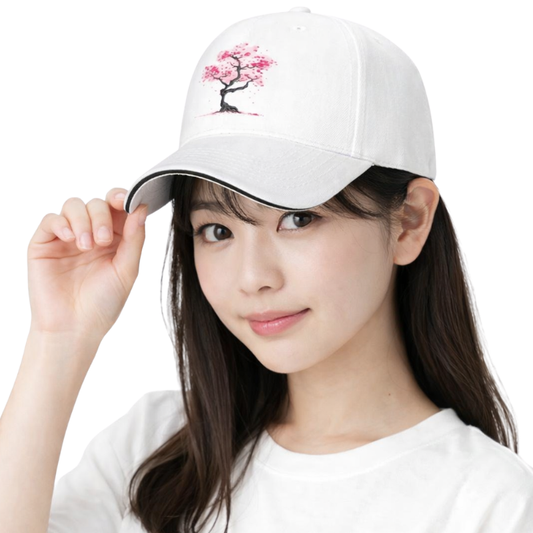 Casquette Japonaise Blanche Avec Motif Cerisier Sakura