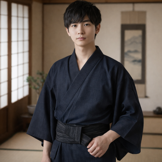 Ceinture Obi Kaku Noire Rayures Fines