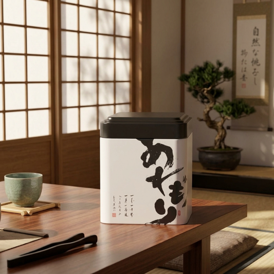 Boîte à Thé Japonaise Blanche Avec Calligraphie