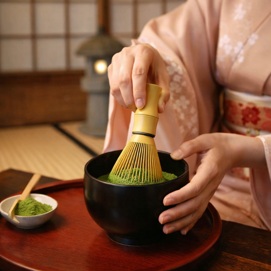 Fouet Matcha En Résine Avec Design Strié, Fouet Matcha En Résine Jaune