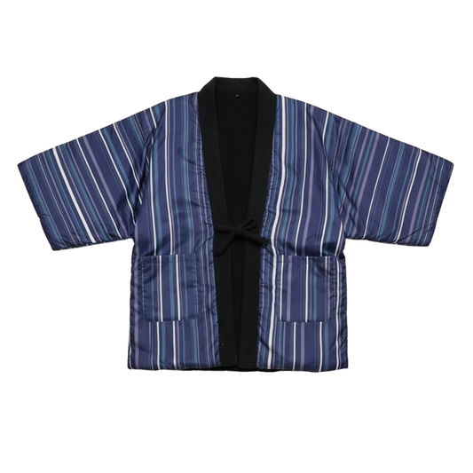 Hanten Homme Japonais Bleu À Rayures Traditionnelles, hanten Homme bleu à rayure