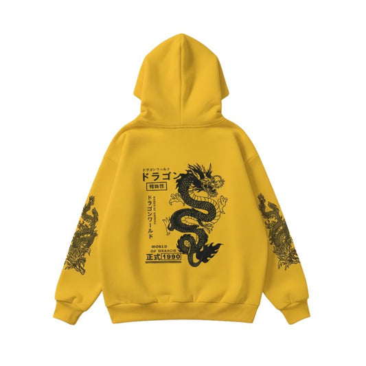 Sweat Japonais Gris à Motif Dragon Impérial, Sweat Japonais Jaune