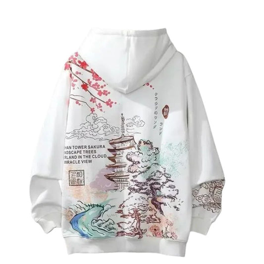 Sweat Japonais Streetwear Avec Design Paysage Traditionnel, sweat japonais avec design paysage